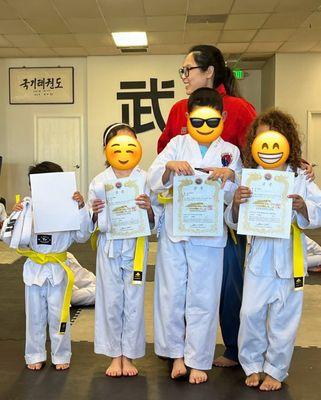 Earning their yellow belts! Thanks Master Soo!