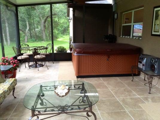 Another picture of the sunroom tile and all my rugs were leftover carpet from upstairs that Sal bound for throw rugs.  Thanks....Love it!