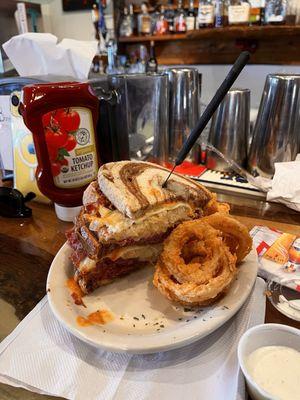 Nice Rubin sandwich, stacked high with meat and sauerkraut.