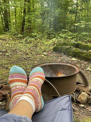 Campfire and site view.