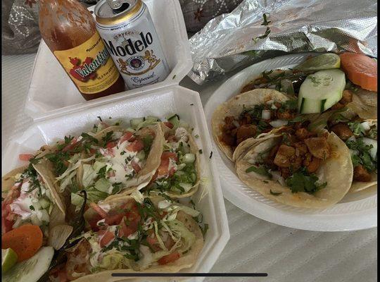 Chicken tacos and shrimp tacos