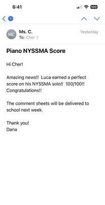 His NYSSMA level 6 (the highest level). He pasted last year at 100/100 too.