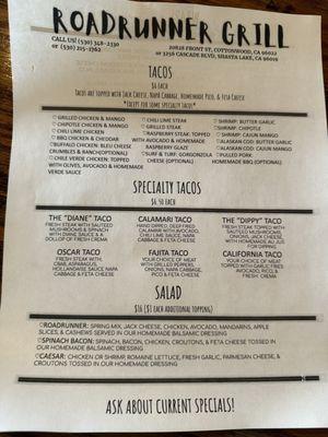 Roadrunner Grill updated to go menu