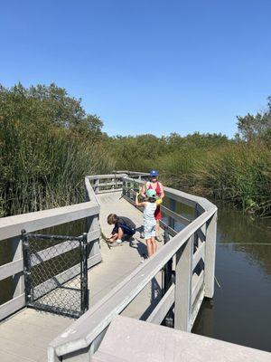 Children playing on the floating dock