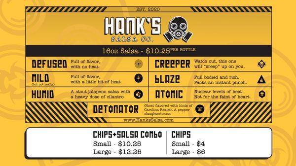 Hank's Salsa Menu