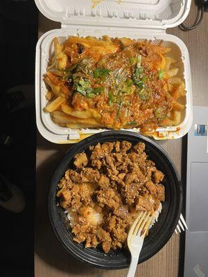 Fire Chicken Bowl(Rice without salad) Kimchi Fries