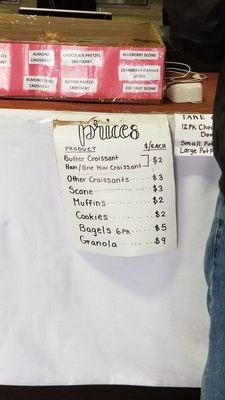 Prices at the OC Baking Company pop-up in Orange. 12/16/2020