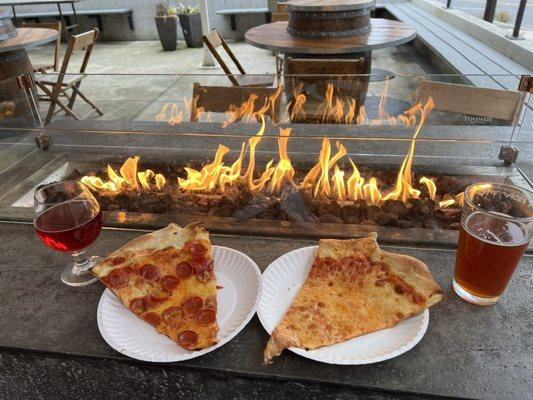 Pepperoni slice & Cheese slice outdoor tables