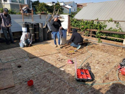 Roofing a patio deck.