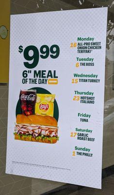 6" Meal of the Day for $9.99