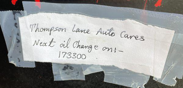 Oil change reminder "sticker."