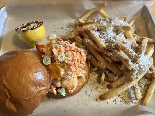 Lobster roll with parm truffle fries