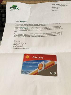 Mahalo @ DTRIC for Gift card!!                                           Referral rewards program.!