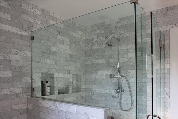 Carrara Marble Shower Remodel, South Pasadena, Ca by local Tile Contractor Ceramic Finishes.