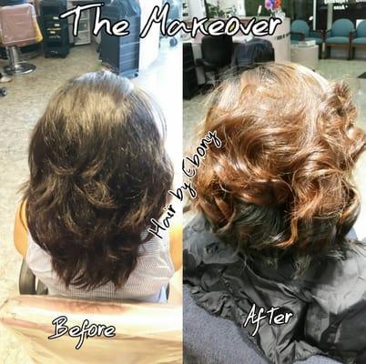 The makeover, cut, colored, and styled. All done by Ebony.