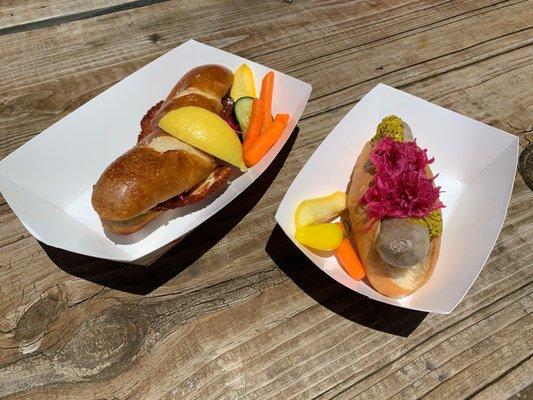 Schnitzlewich (left) Bratwurst (right)