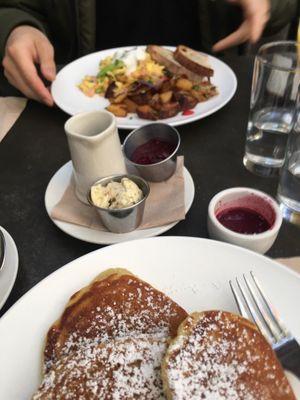 Salmon and Eggs & Buttermilk pancakes!!