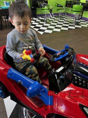 Getting ready for his haircut