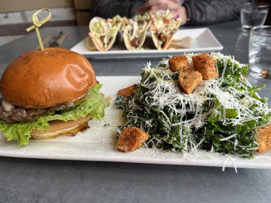 suda burger with kale ceasar side salad