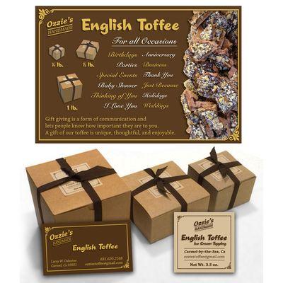 Ozzie's Handmade English Toffee, logo, packaging, labels, cards, website - Carmel-by-the-Sea, CA