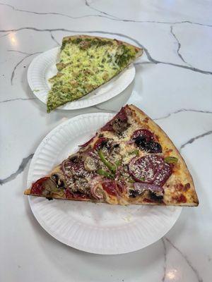 Pesto chicken and combo slice