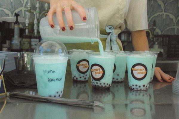 Blue raspberry lemonade with popping boba