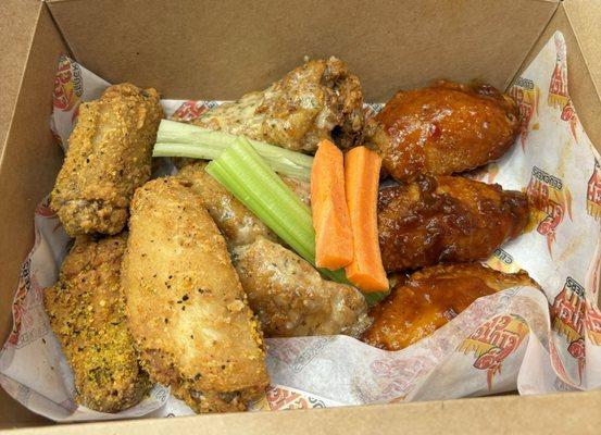 Lemon pepper, Sweet and Spicy, and Garlic Parmesan wings