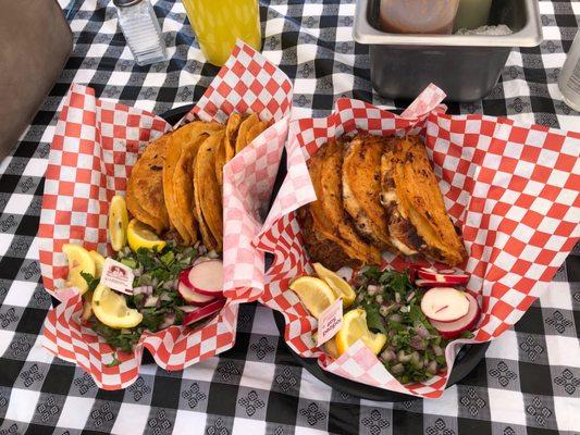 Tacos dorados, queso tacos. Bomb! Shaded seating