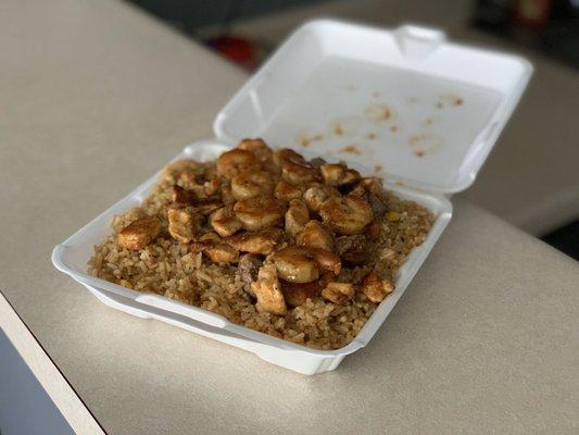 This is the #9 (chicken, shrimp and steak combo rice). PERFECT!