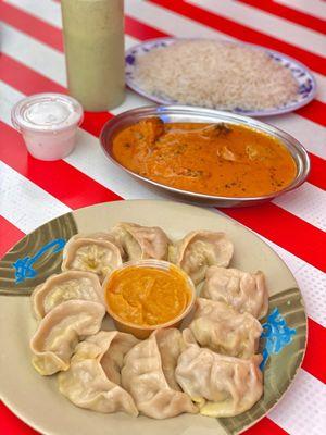 Chicken MoMo (10 PCS), Butter Chicken, Plain Basmati Rice ( 16 oz ) (06/2024)