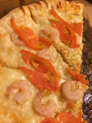 Shrimp Scampi pizza with tomatos