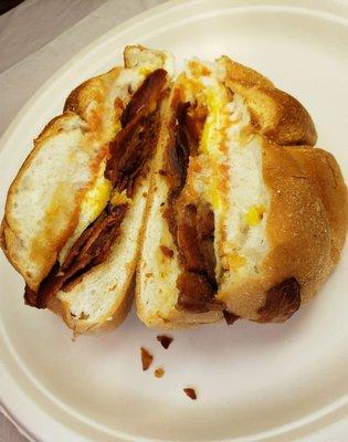 Shake Hands With Bacon Egg & Cheese on a Roll!! Extra Crispy Bacon as Requested = Deliciousness!!  ;D