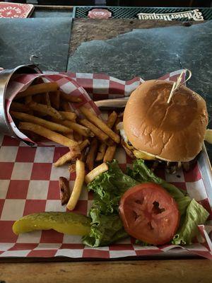 Mushroom cheeseburger & fries