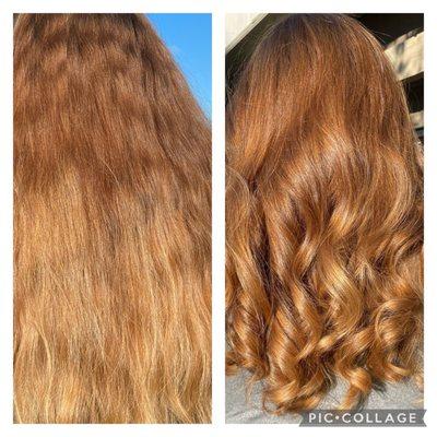 Hair by Nina. Before and after. Natural clean color highlights.