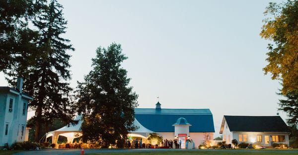 Poplar Hill on a summer evening, with a wedding reception in full swing.