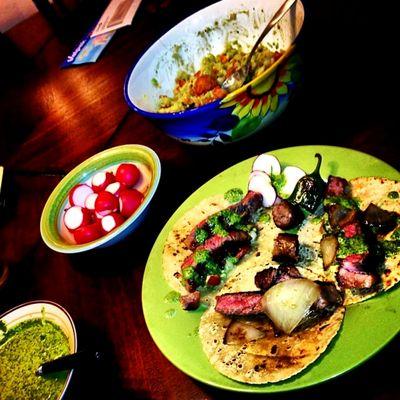 Ribyed Tacos with chimichurri sauce