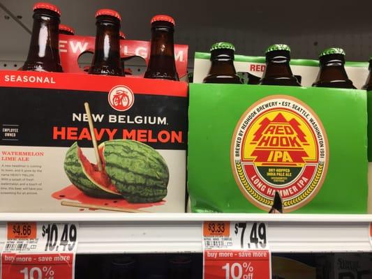 New Belgium watermelon like ale & red hook Long hammer IPA