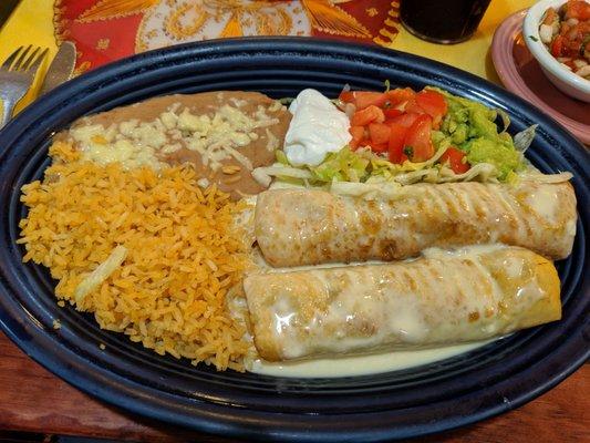 Chicken and beef chimichangas