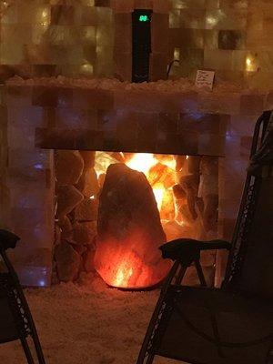 Himalayan salt fireplace in the Himalayan salt cave