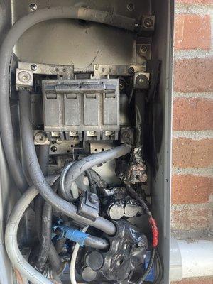 This is one of our electrical boxes after they're unexperienced team install their solar, the fire melted everything in there