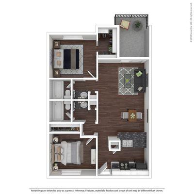 2 Bedrooms, 2 Bathrooms, 870 sq. ft.