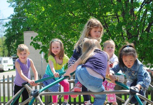 Small World Montessori has a newly renovated completely fenced in Playgroud