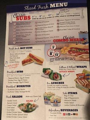 Take out menu sans pricing.