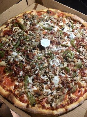 The Gambino - pepperoni, mushrooms, meatballs, sausage, onions, sweet peppers & bacon