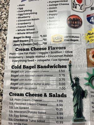 Bagel with peanut butter and jelly is $3.00, but plain old butter and jelly? $4.00. But that's not on the menu.