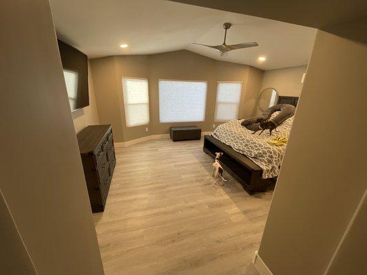 Master bedroom with the new floor from Choice Flooring.