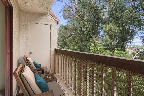 patio with storage door