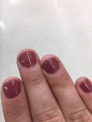 Polish all over skin, very uneven coat and some bare spots