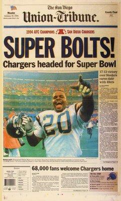 The Chargers' only Super Bowl appearance was Super Bowl XXIX on January 29, 1995 (1994 season).