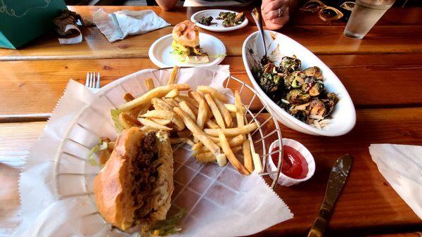 Smash Burger and Fried Brussel Sprouts